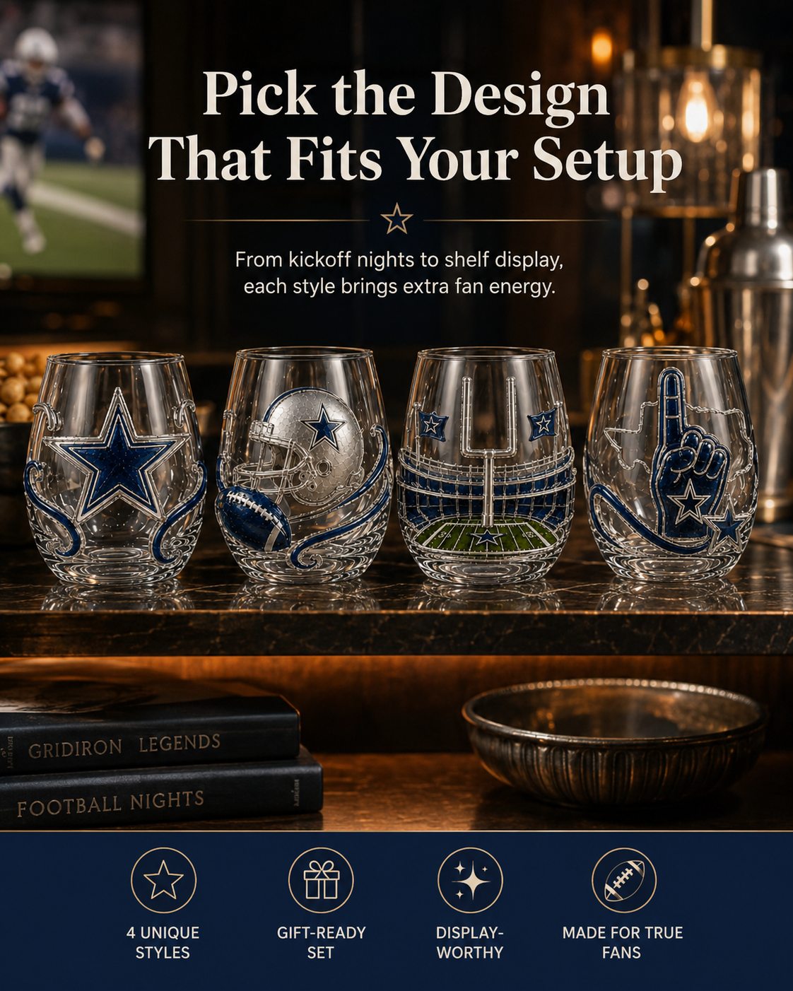 Football Fan Game Day Glass – Decorative Stemless Drinking Glass