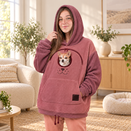 🐾 Cozy Fleece Pet Bonding Pouch Hoodie – Warm & Supportive Small Pet Carrier Clothing