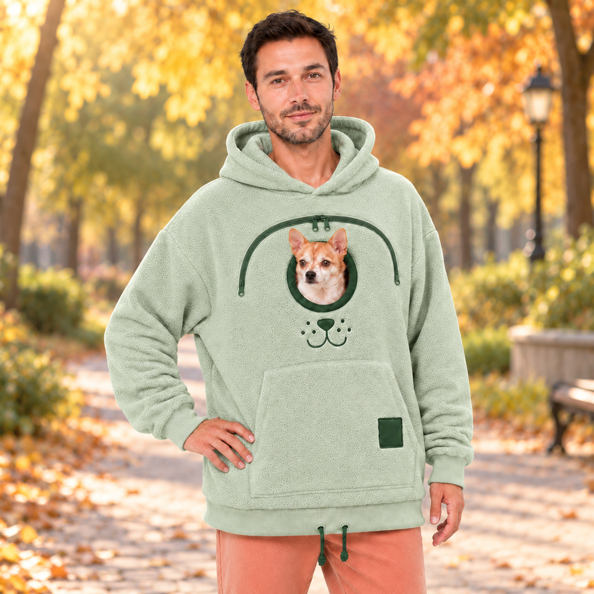 🐾 Cozy Fleece Pet Bonding Pouch Hoodie – Warm & Supportive Small Pet Carrier Clothing