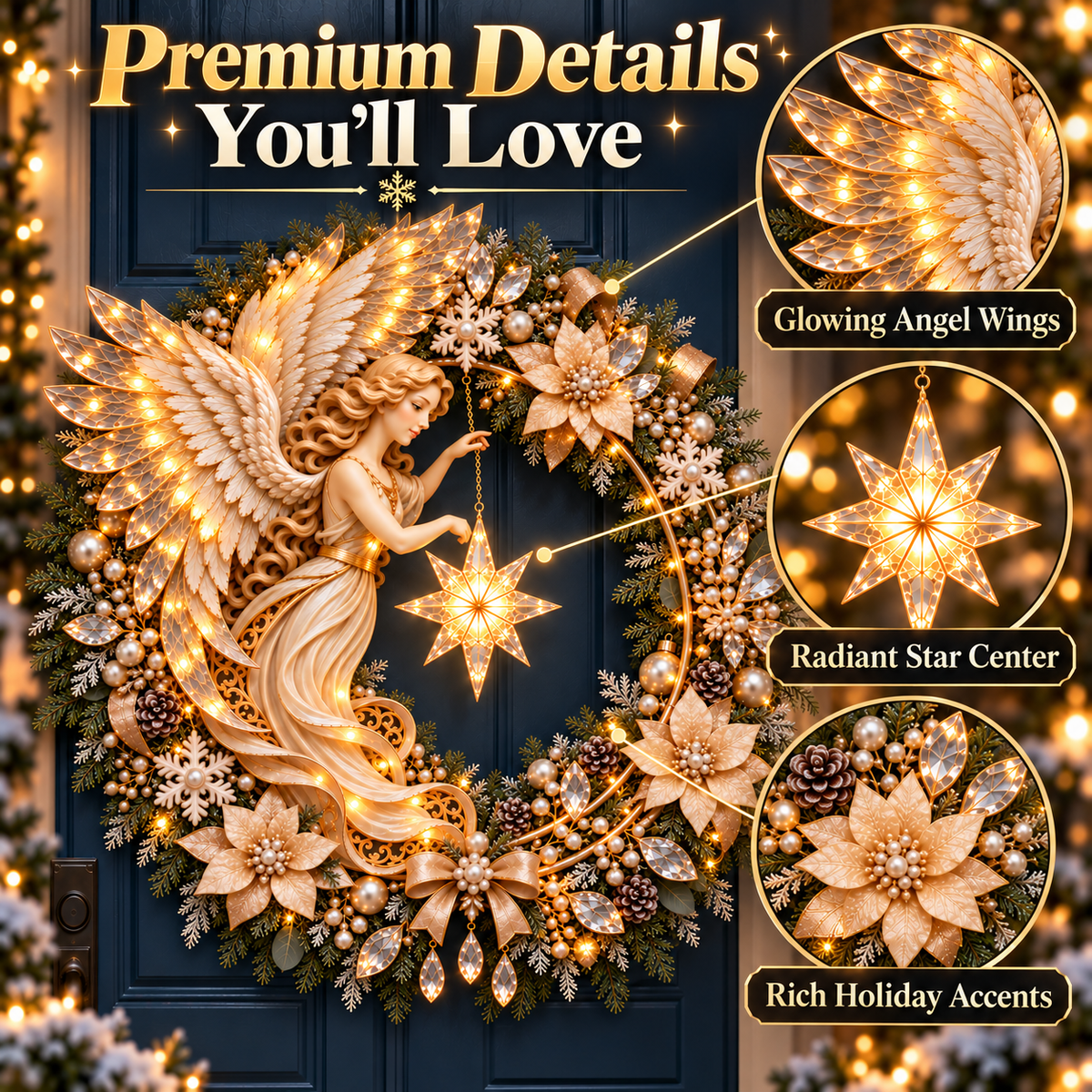 ✨ Heavenly Angel Christmas Wreath 🎄 Lighted Holiday Door Decor with Glowing Star