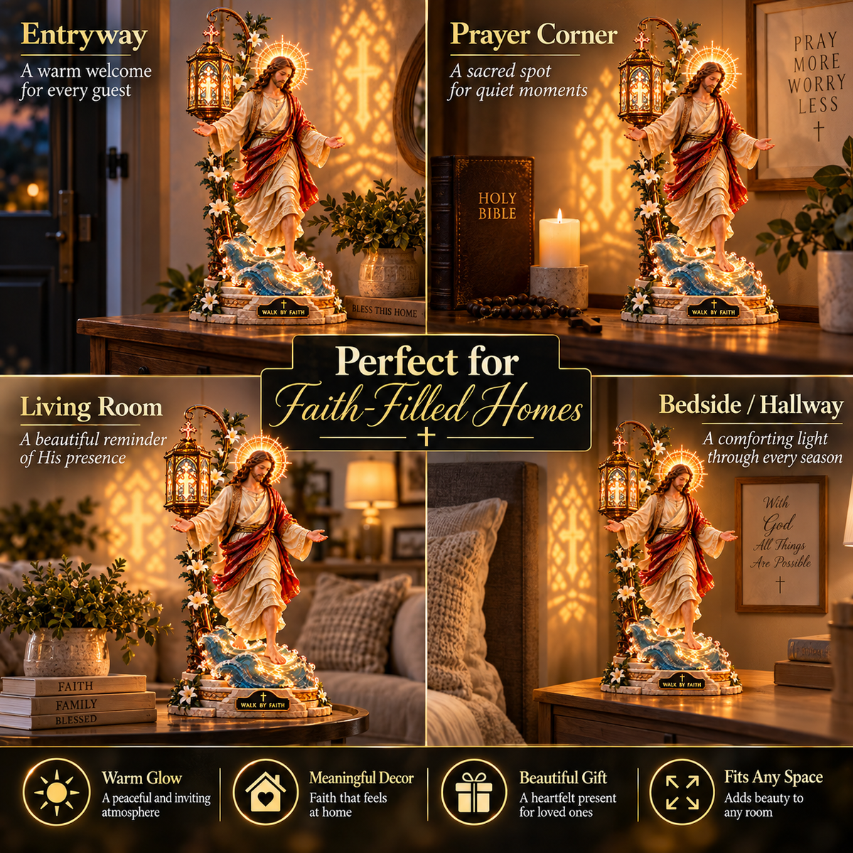 ✨✝️✨ Walk by Faith Jesus Reflection Light – Walking on Water Christian Decor