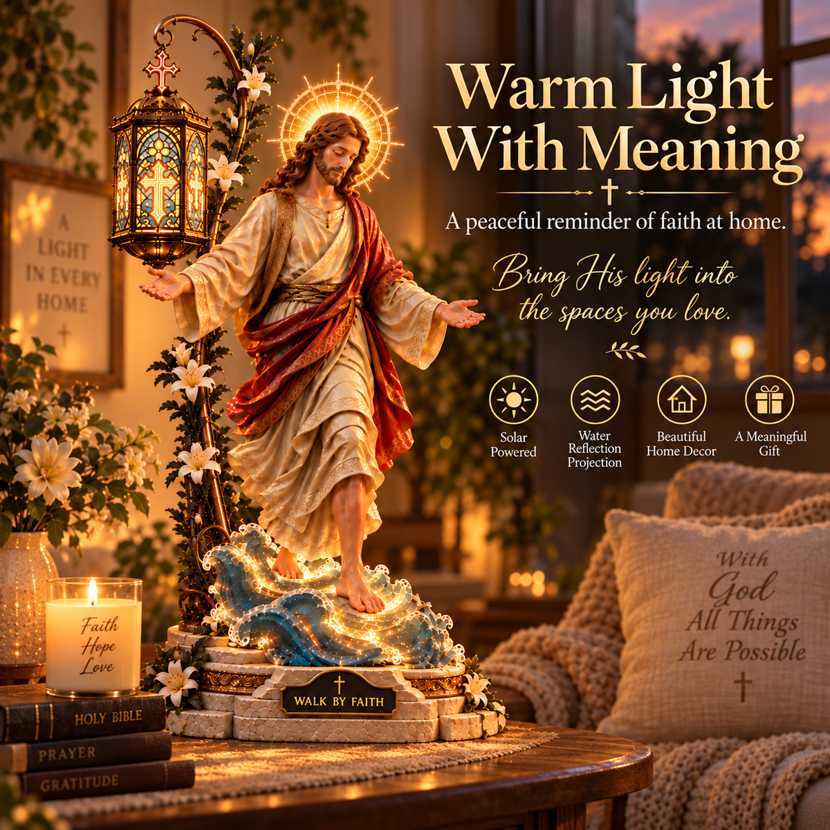 ✨✝️✨ Walk by Faith Jesus Reflection Light – Walking on Water Christian Decor