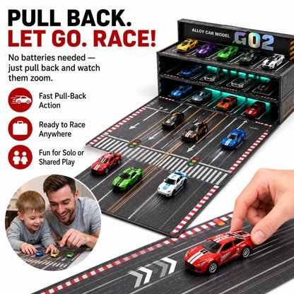 🏎️ 24/48-Car Fold-Out Racing Garage Set – Pull-Back Cars, Light-Up Parking & Portable Track !!!🎁