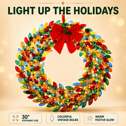 ✨ 50% OFF Colorful Lighted Christmas Wreath – Make Your Holiday Shine 🎁