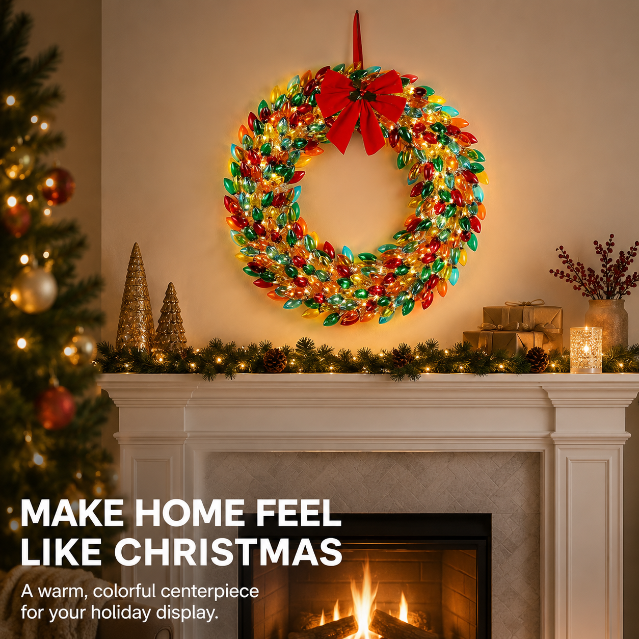 ✨ 50% OFF Colorful Lighted Christmas Wreath – Make Your Holiday Shine 🎁