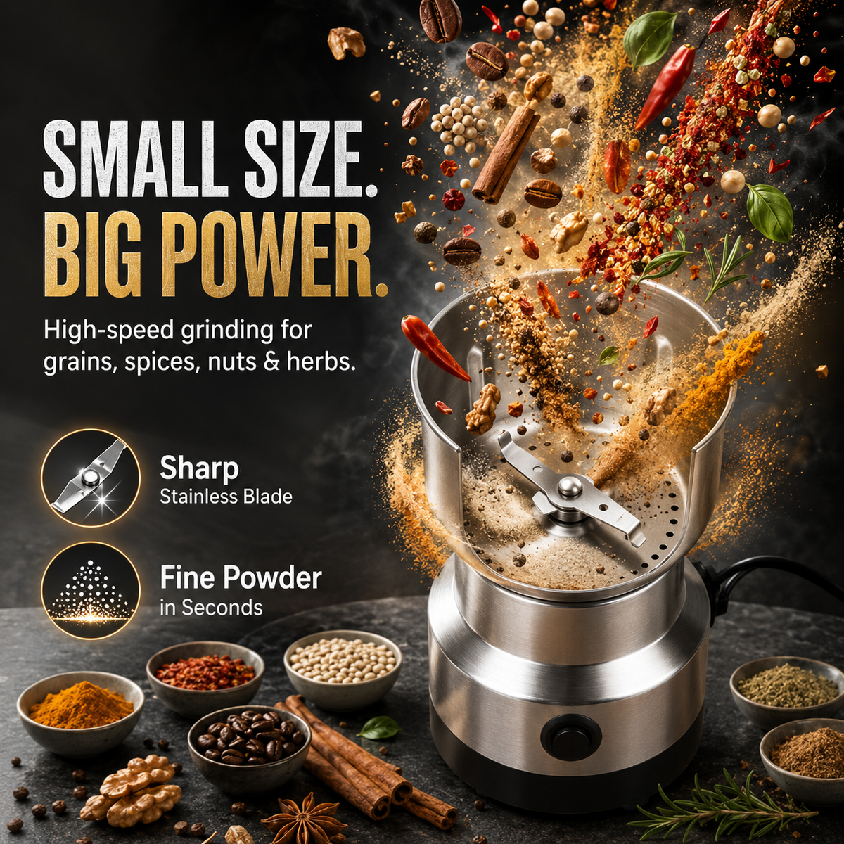 🚀 High-Speed Stainless Steel Grain Grinder ✨ Fast & Efficient Grinding