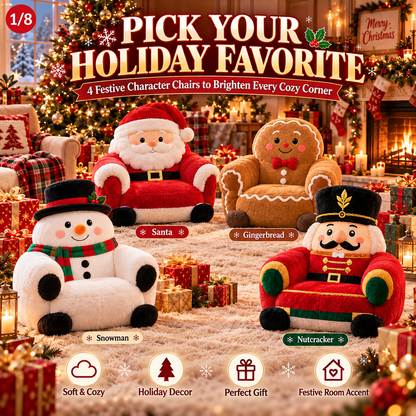 🔥 LAST DAY 50% OFF🎄 Christmas Character Plush Lounge Chair – Santa, Gingerbread, Snowman & Nutcracker Holiday Seat