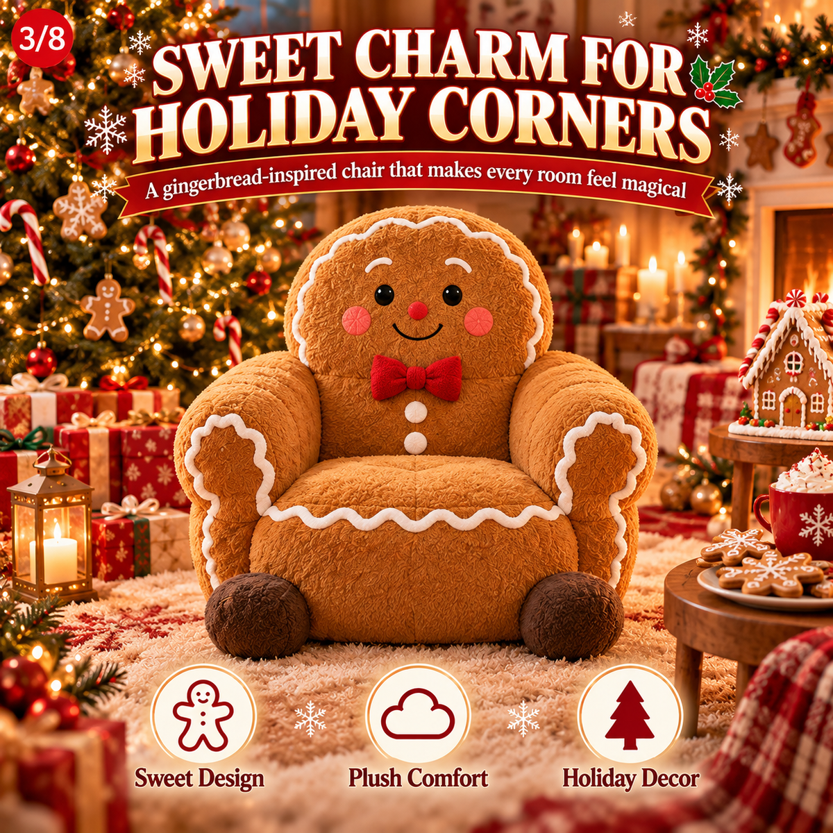 🔥 LAST DAY 50% OFF🎄 Christmas Character Plush Lounge Chair – Santa, Gingerbread, Snowman & Nutcracker Holiday Seat
