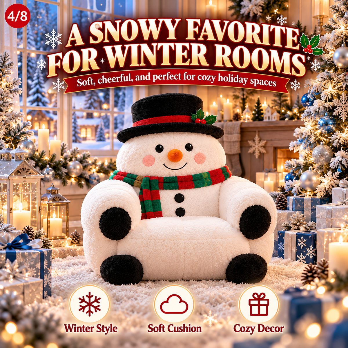 🔥 LAST DAY 50% OFF🎄 Christmas Character Plush Lounge Chair – Santa, Gingerbread, Snowman & Nutcracker Holiday Seat