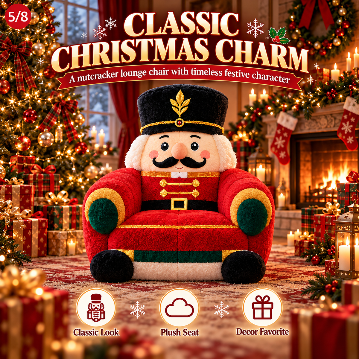 🔥 LAST DAY 50% OFF🎄 Christmas Character Plush Lounge Chair – Santa, Gingerbread, Snowman & Nutcracker Holiday Seat