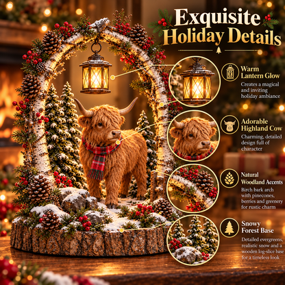 🐮🎄 Highland Cow Christmas Lantern – Cozy Woodland Holiday Décor