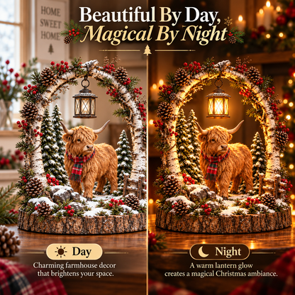 🐮🎄 Highland Cow Christmas Lantern – Cozy Woodland Holiday Décor