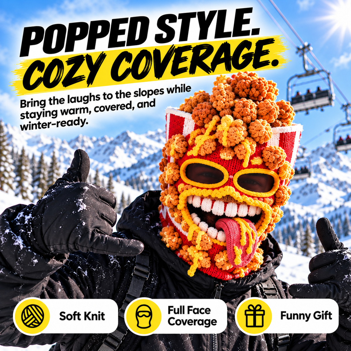 🍔 Funny Food Knit Balaclava – Warm Full-Face Ski Mask for Winter Adventures