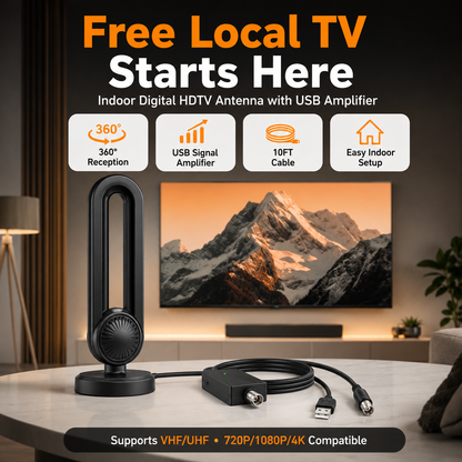 📺 360° Indoor HDTV Antenna with USB Amplifier – 10FT Cable for Local Digital TV