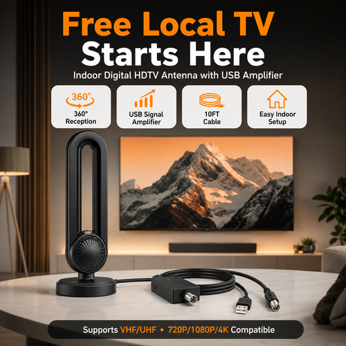 📺 360° Indoor HDTV Antenna with USB Amplifier – 10FT Cable for Local Digital TV