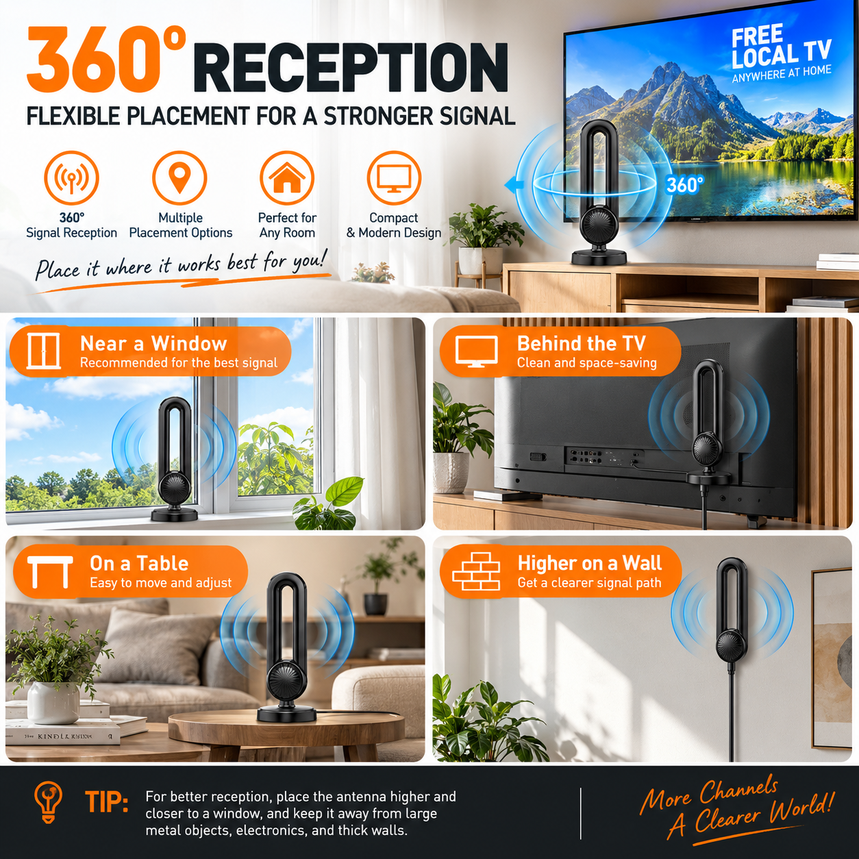 📺 360° Indoor HDTV Antenna with USB Amplifier – 10FT Cable for Local Digital TV