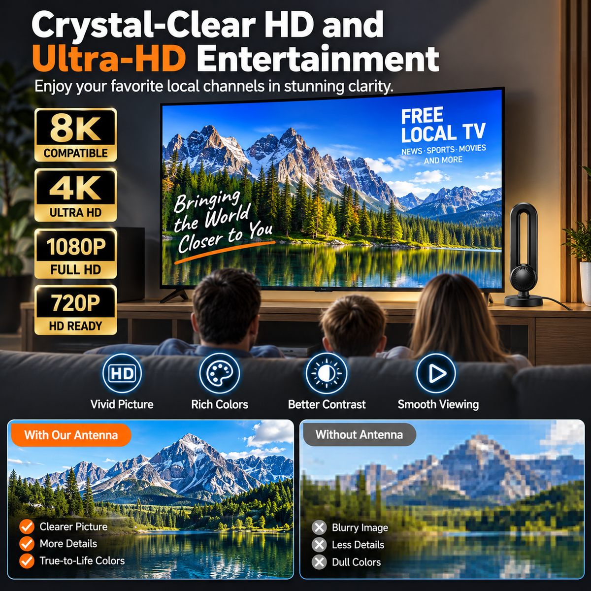 📺 360° Indoor HDTV Antenna with USB Amplifier – 10FT Cable for Local Digital TV