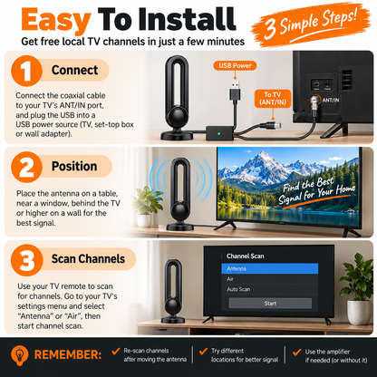 📺 360° Indoor HDTV Antenna with USB Amplifier – 10FT Cable for Local Digital TV