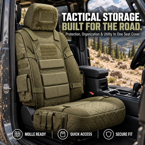 🚙Rugged MOLLE Truck Seat Cover – Tactical Storage, Seat Protection & All‑Day Comfort
