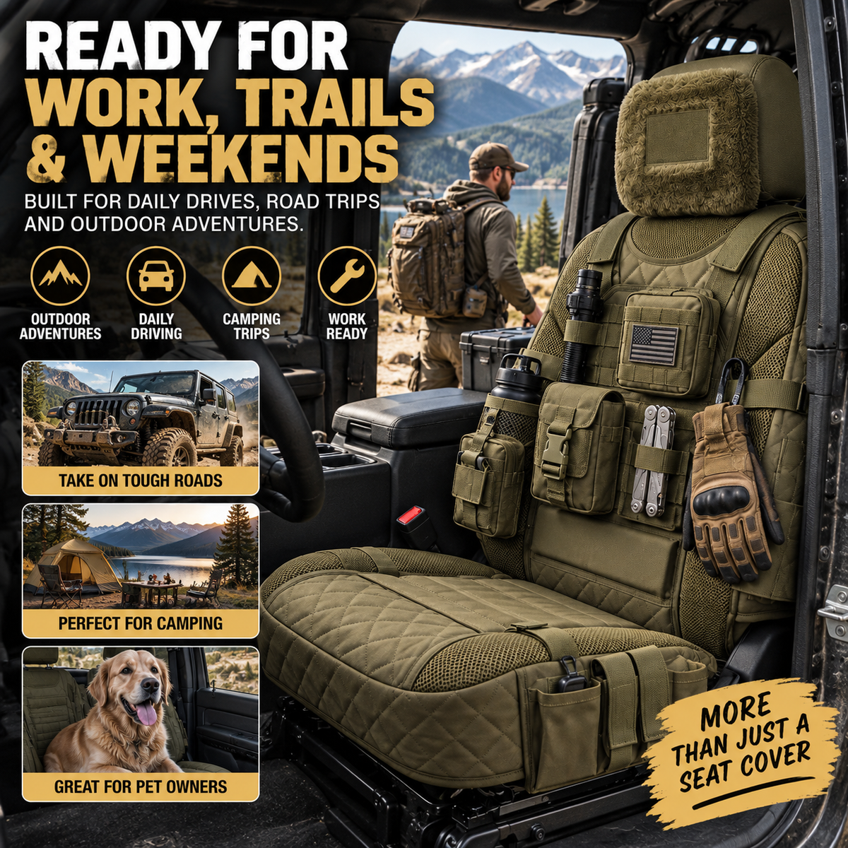 🚙Rugged MOLLE Truck Seat Cover – Tactical Storage, Seat Protection & All‑Day Comfort