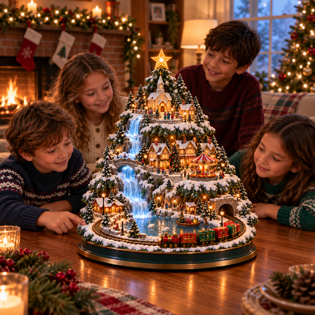 ⏳ Last day to save 49% –🎄🎅OFF Lighted Christmas Village Tree with Train & Carousel