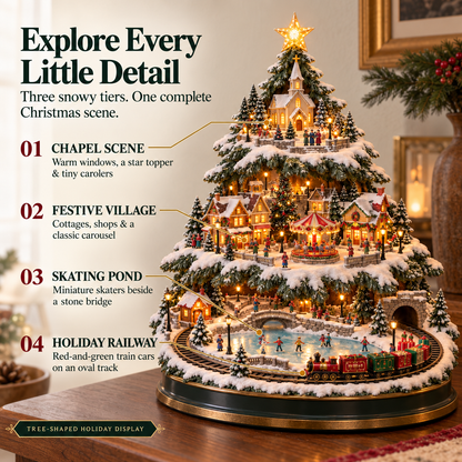⏳ Last day to save 49% –🎄🎅OFF Lighted Christmas Village Tree with Train & Carousel