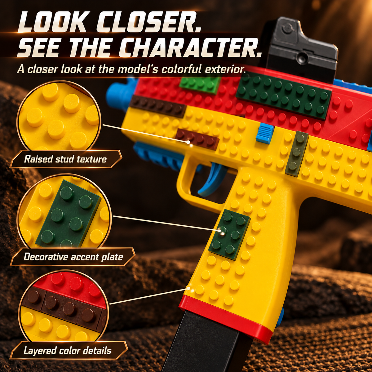 Building Block Shooting Toy Gun with Cartridge Ejection,