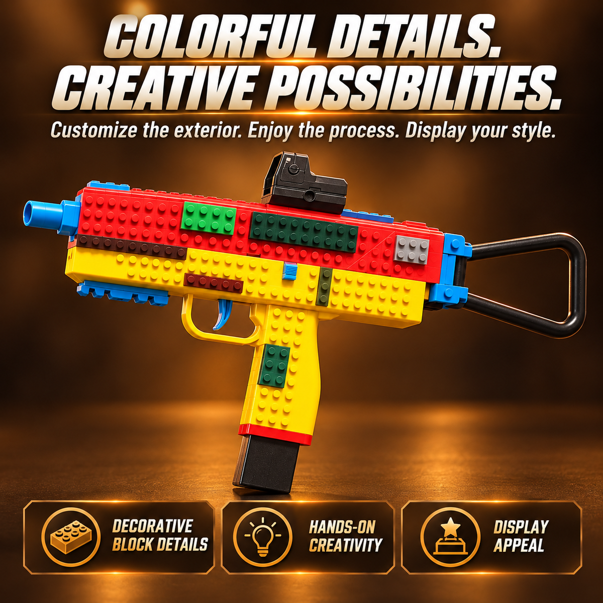 Building Block Shooting Toy Gun with Cartridge Ejection,