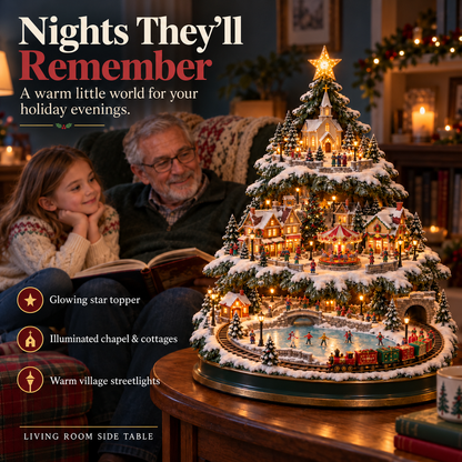 ⏳ Last day to save 49% –🎄🎅OFF Lighted Christmas Village Tree with Train & Carousel