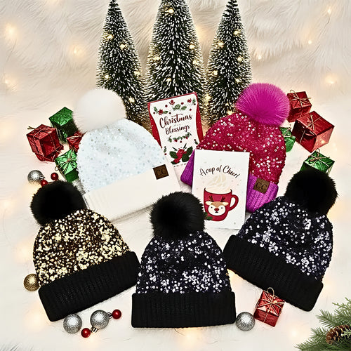 🔥Last Day 50% OFF - Sequin Fur Pom Beanie for Women