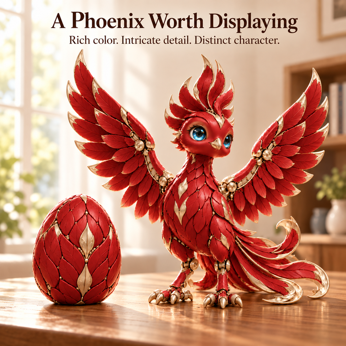✨ A Little Everyday Wonder | Red & Gold Phoenix Figurine for Shelves & Desks