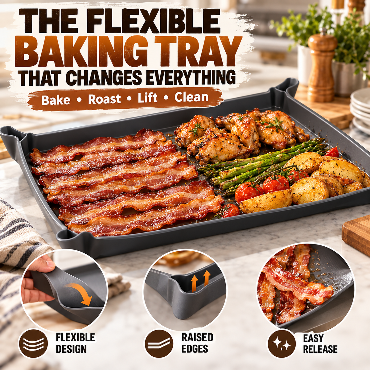 🔥Last Day 50%🔥Flexible Non-Stick Baking Tray – Easy Food Release, Less Mess & Effortless Cleanup 🍗