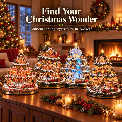 🔥LAST DAY 49% OFF🎄 Lighted 3-Tier Christmas Village Tree – Magical Holiday Tabletop Decor