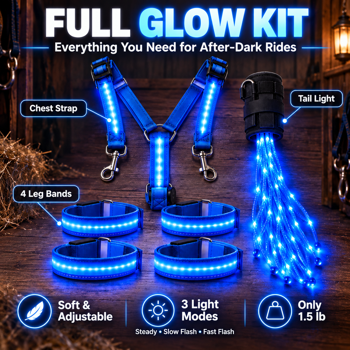 🔥Last Day 50%❤️🐎 LED Horse Night Riding Lights – Full-Body Glow Kit with Enhanced Visibility & 12 Lighting Modes