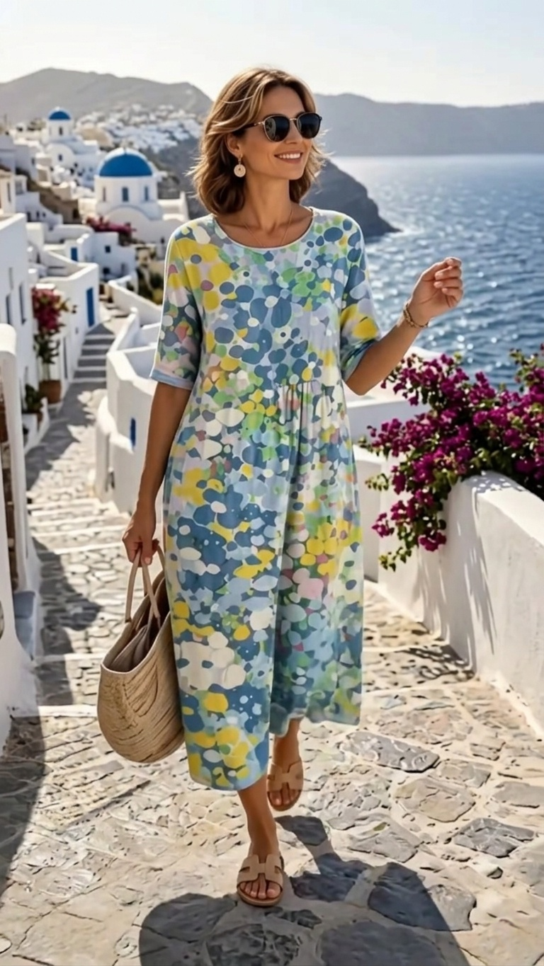 Women’s Floral Vacation Dress | Elegant Loose Fit Summer Dress