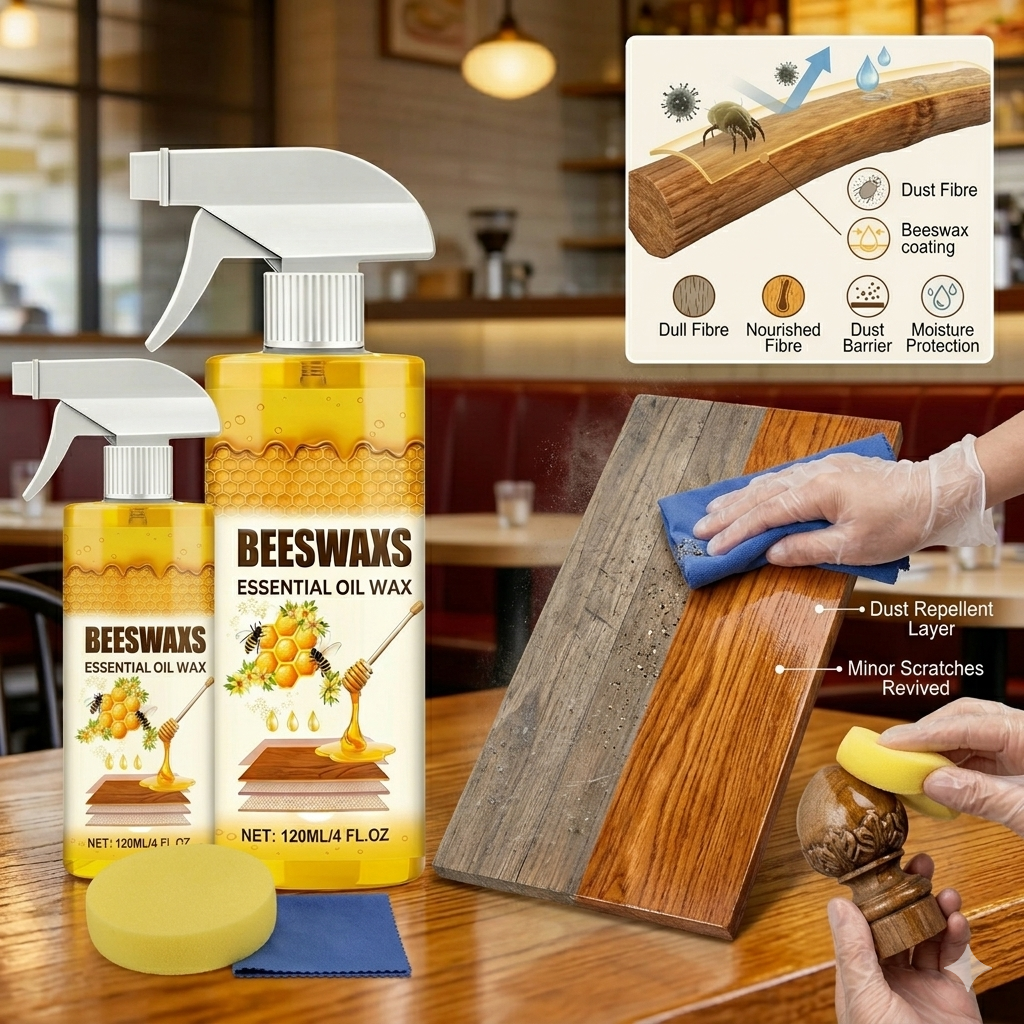 🧼✨Beeswax Wood Polish Spray 120ml | Natural Shine & Protection for Furniture, Floors, Cabinets – Non-Greasy, Anti-Dust Finish