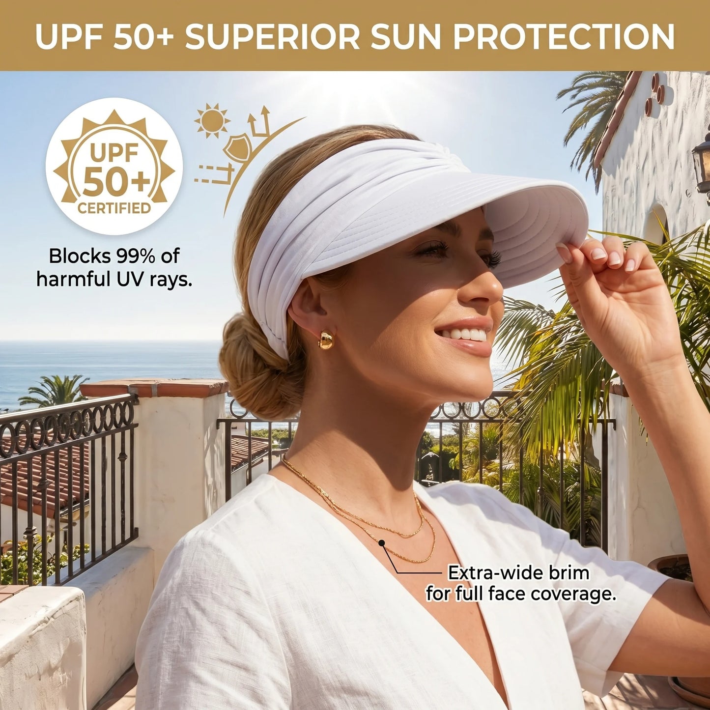UPF 50+ Ponytail Sun Visor Hat | Foldable Wide Brim UV Protection Hat