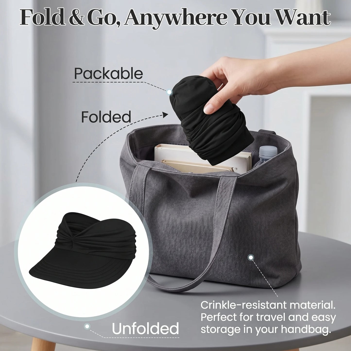 UPF 50+ Ponytail Sun Visor Hat | Foldable Wide Brim UV Protection Hat