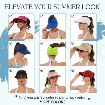 UPF 50+ Ponytail Sun Visor Hat | Foldable Wide Brim UV Protection Hat