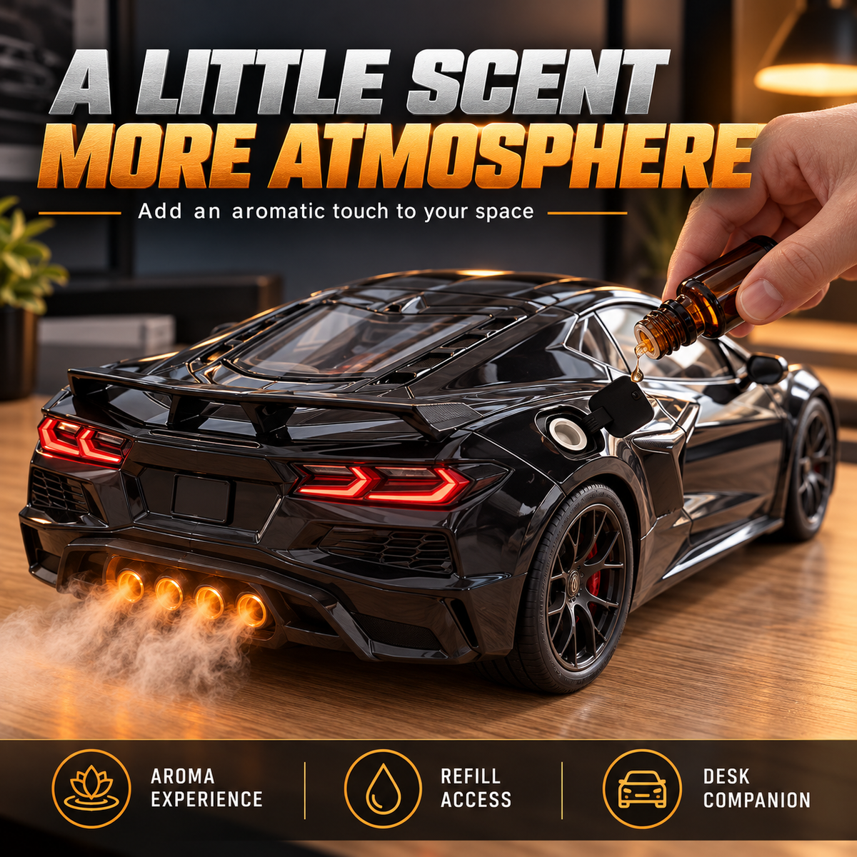 🏎️ Sports Car Aroma Mist Diffuser ✨ Glowing Lights & Futuristic Style