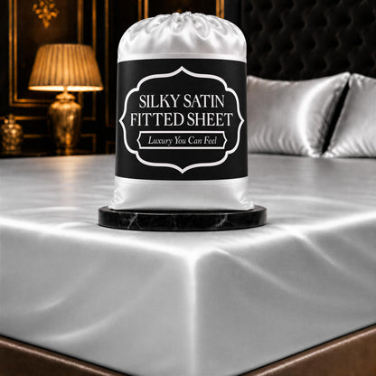 Satin Fitted Sheet – Luxuriously Smooth & Softer Than Silk Bed Sheets w/ 15 Inch Deep Pocket Hypoallergenic Wrinkle Free, Secure Snug Fit, Elastic Corner Straps