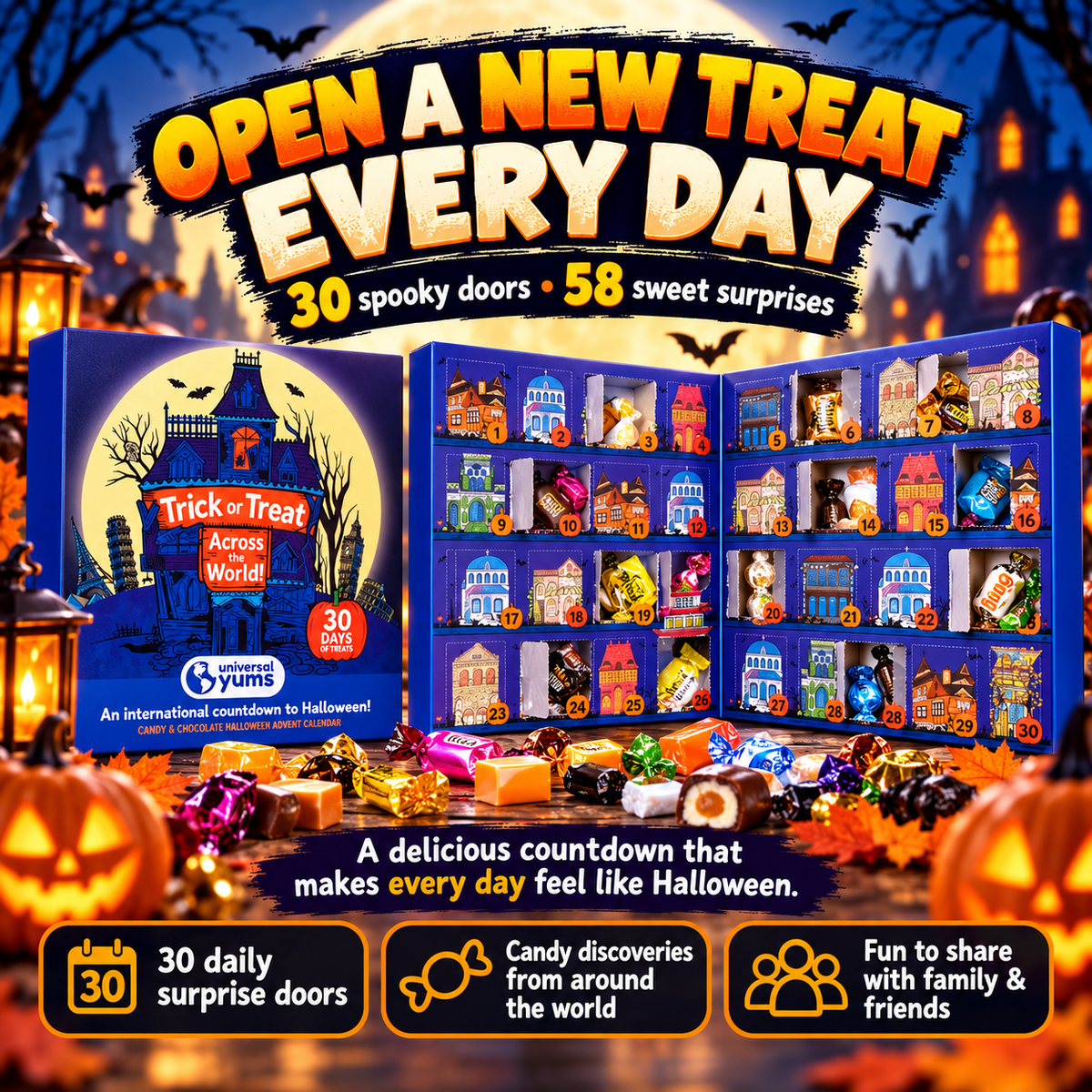🍬 30 Days of Halloween Treats – 58 International Candy Surprises Advent Calendar