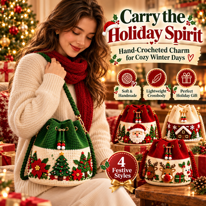 ❤️ Grandma-Handmade Christmas Crochet Bag – Festive 3D Holiday Crossbody Purse