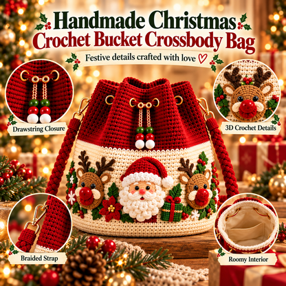 ❤️ Grandma-Handmade Christmas Crochet Bag – Festive 3D Holiday Crossbody Purse