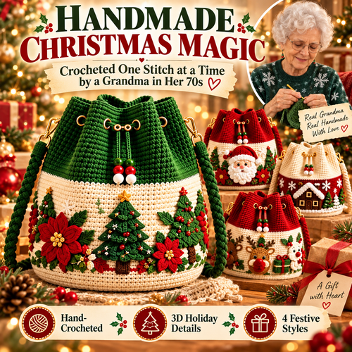 ❤️ Grandma-Handmade Christmas Crochet Bag – Festive 3D Holiday Crossbody Purse