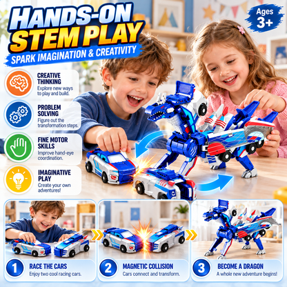 🚗2-in-1 Magnetic Transforming Dragon Car Toy – Racing Car Set！！！