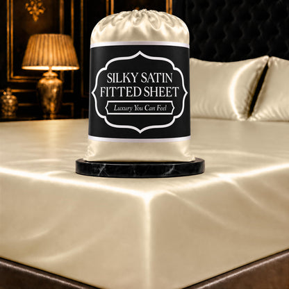 Satin Fitted Sheet – Luxuriously Smooth & Softer Than Silk Bed Sheets w/ 15 Inch Deep Pocket Hypoallergenic Wrinkle Free, Secure Snug Fit, Elastic Corner Straps