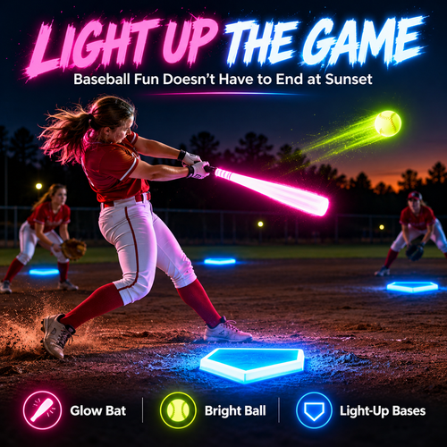 ⚾ Glow-in-the-Dark Baseball Set – Light-Up Bat, Ball & Bases for Night Games