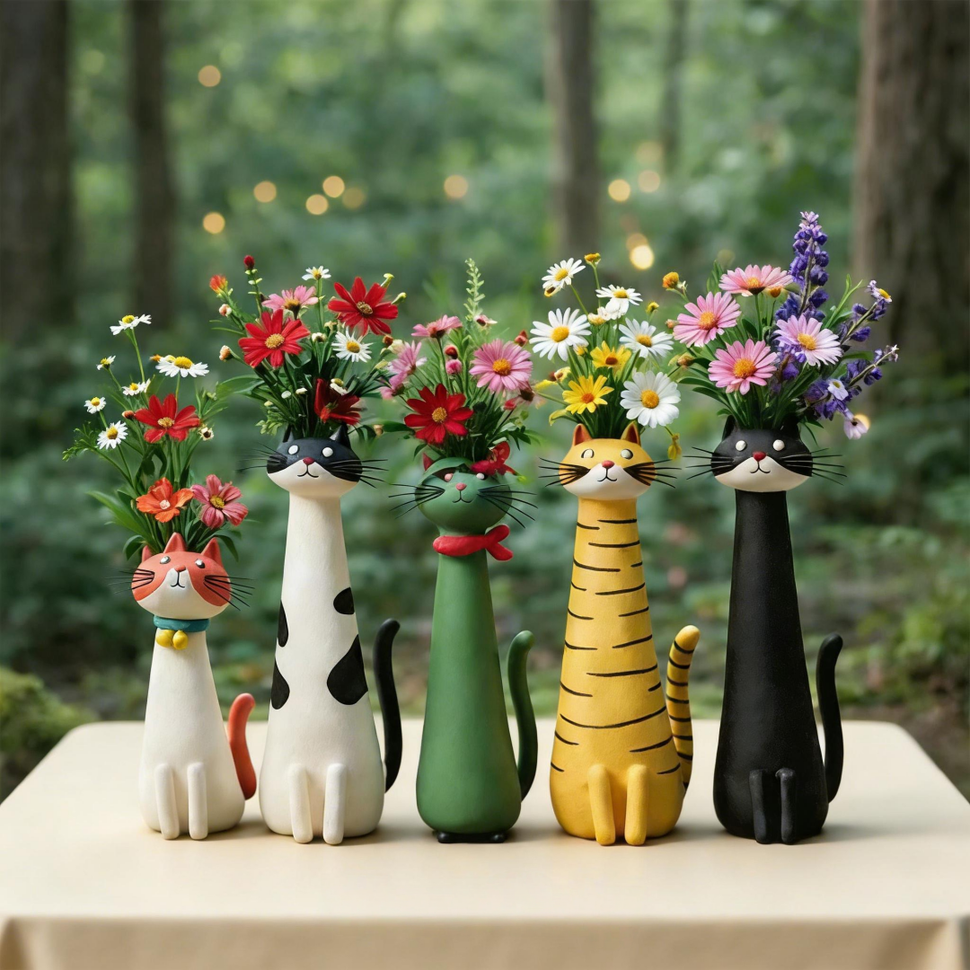 🐱 Whimsical Long Neck Cat Vase