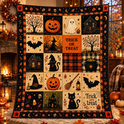🎃 Halloween Patchwork Quilt Blanket – Cozy Fall Throw for Sofa, Bed & Home Décor